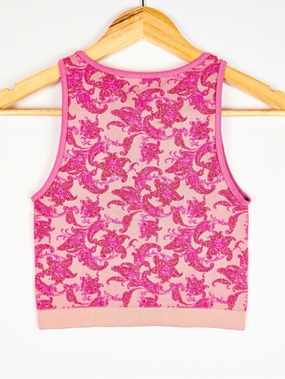 Sleeveless Pink Patterned Knit Tank Top